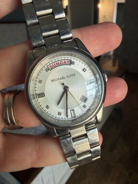 Michael Kors Silver Stainless Steel Day-Date Watch